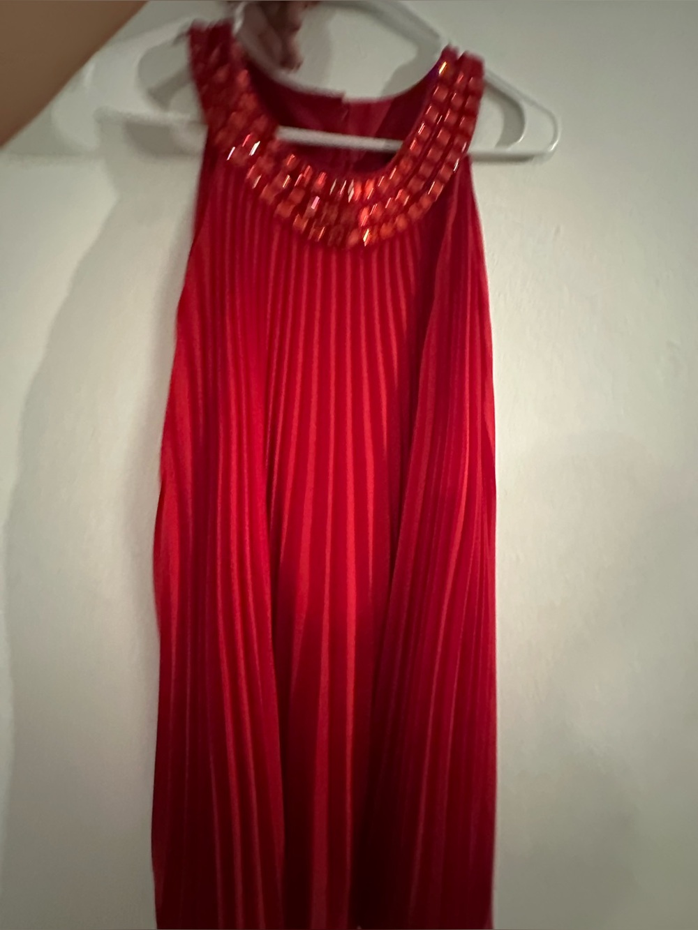 Forever Red Sequin Neck Pleated Dress size 6